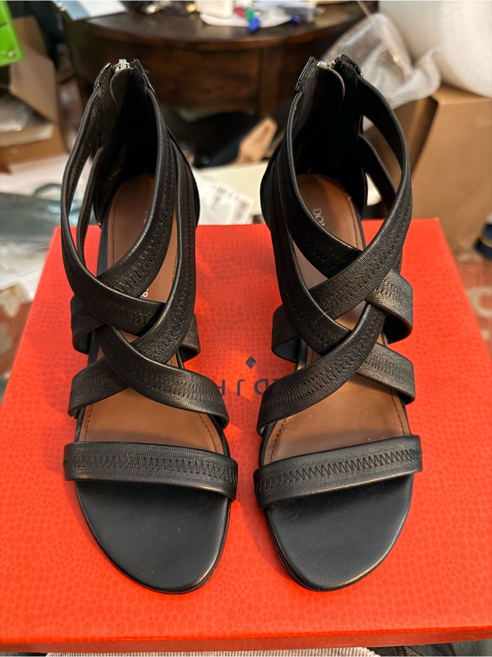 Donald J Pliner Black Crisscross Leather Heels